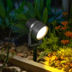 Irina foco exterior LED, piqueta de tierra, enchufe, gris, metal