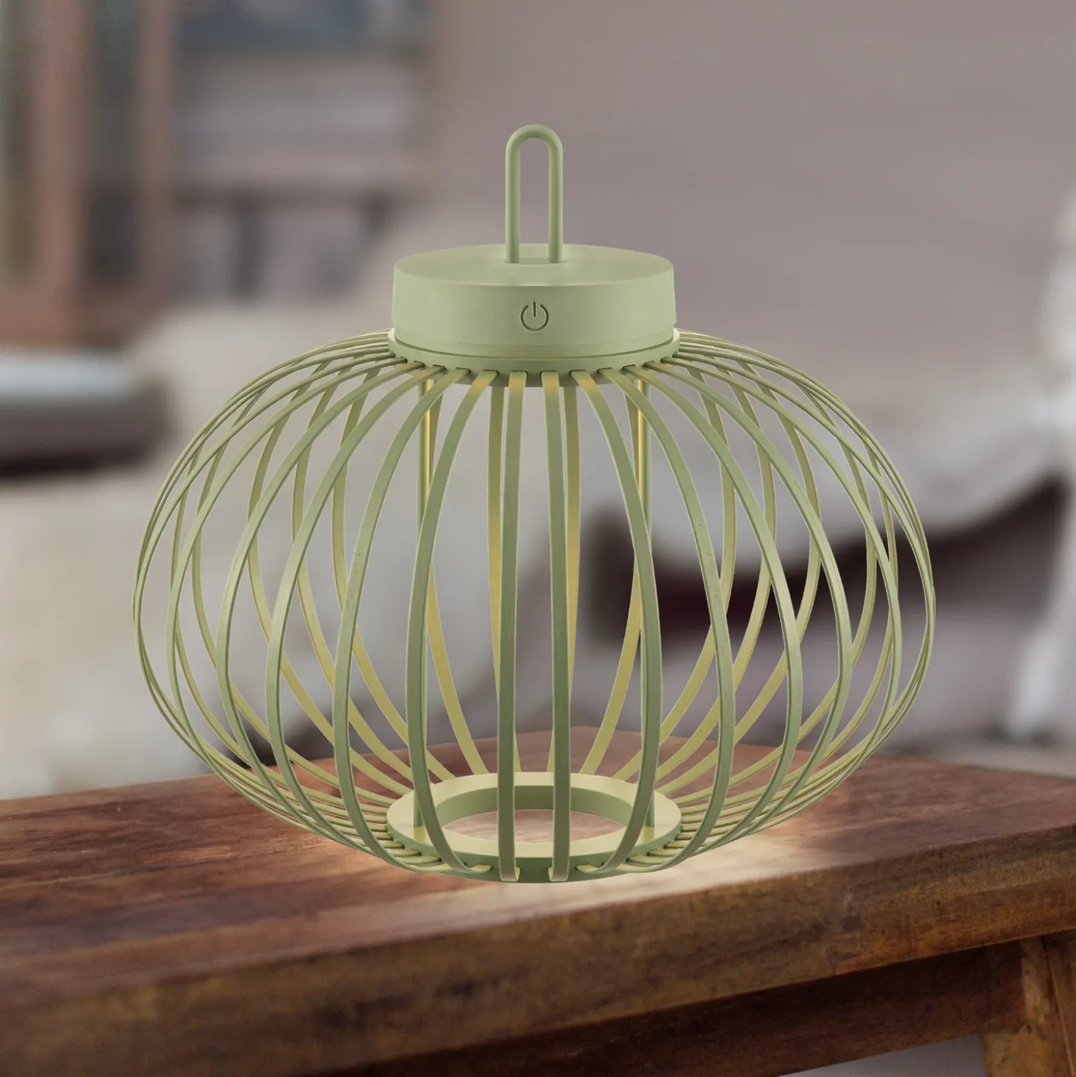 JUST LIGHT. Akuba lámpara de mesa LED recargable, verde, 33 cm, bambú