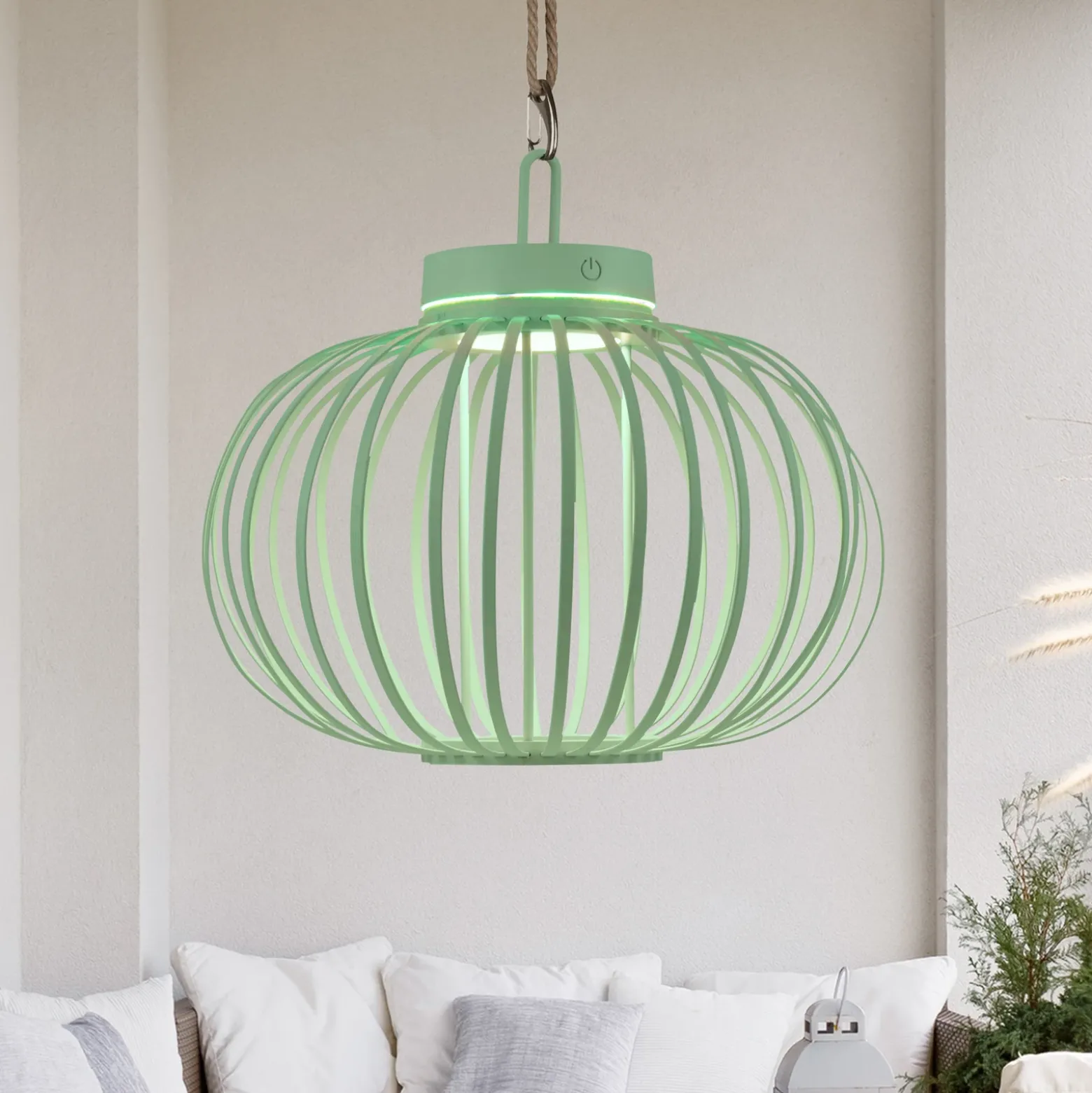 JUST LIGHT. Akuba lámpara de mesa LED recargable, verde, 33 cm, bambú