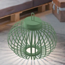 JUST LIGHT. Akuba lámpara de mesa LED recargable, verde, 33 cm, bambú