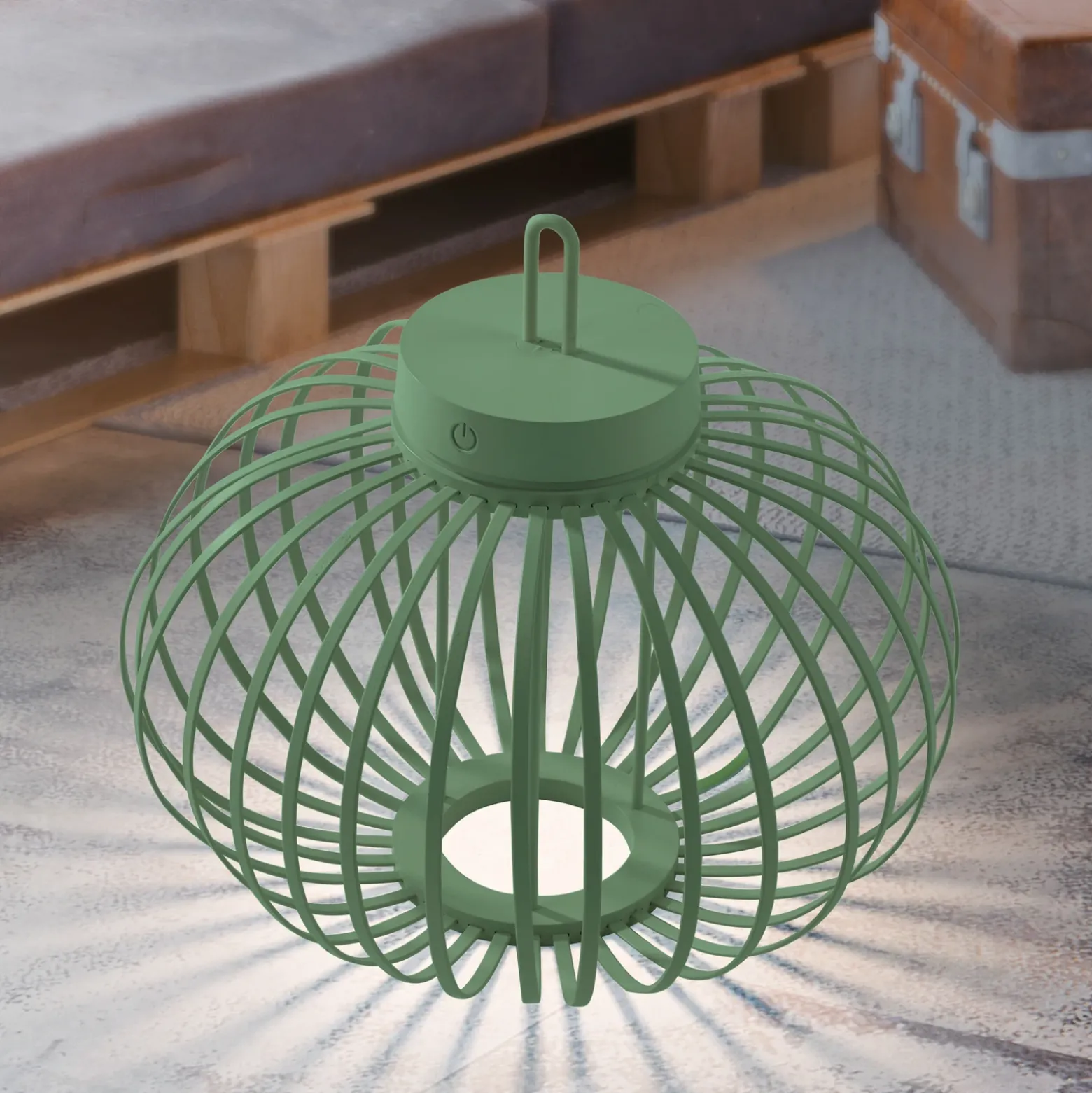 JUST LIGHT. Akuba lámpara de mesa LED recargable, verde, 33 cm, bambú