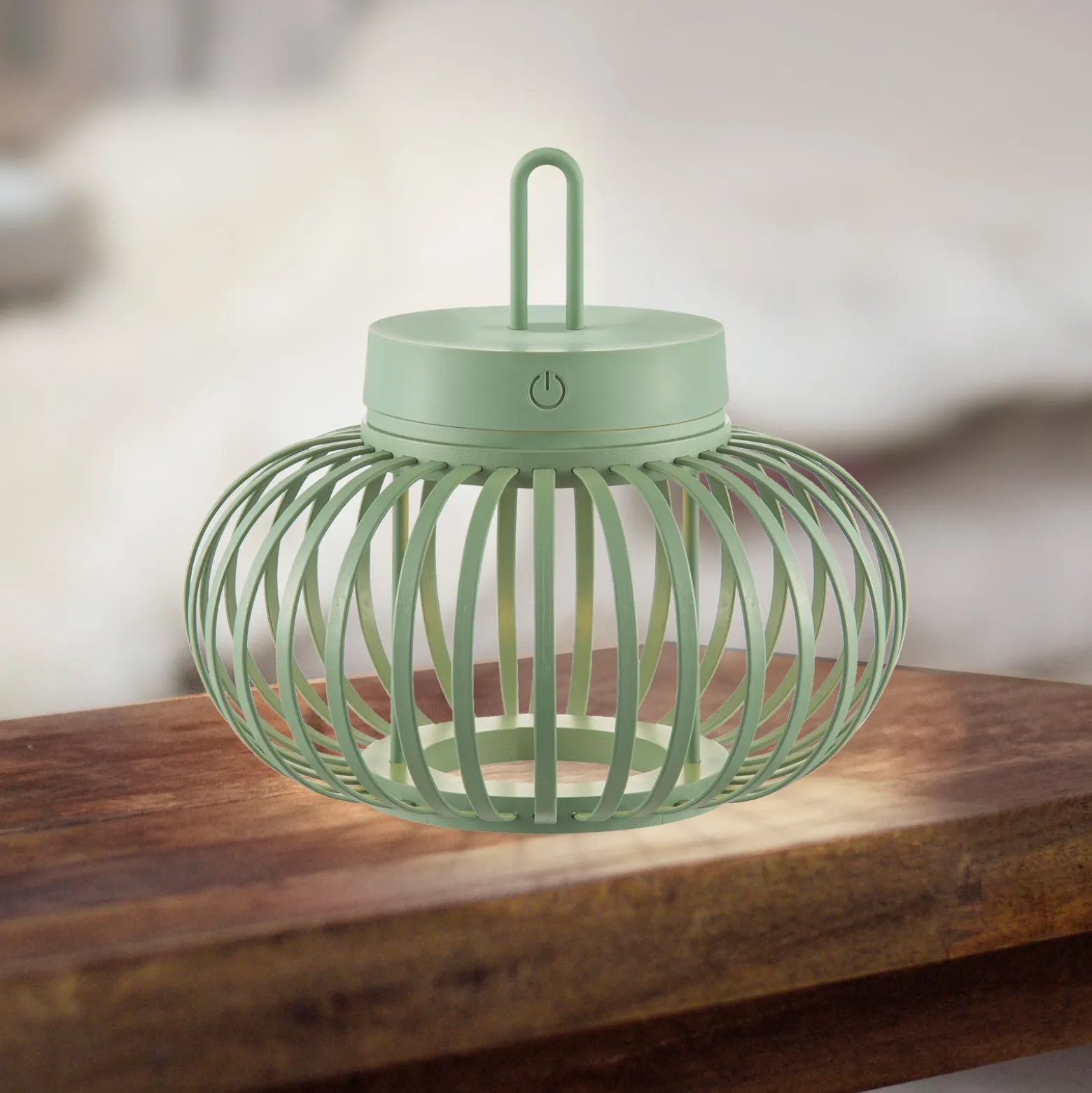 JUST LIGHT. Akuba lámpara de mesa LED recargable, verde, 22 cm, bambú