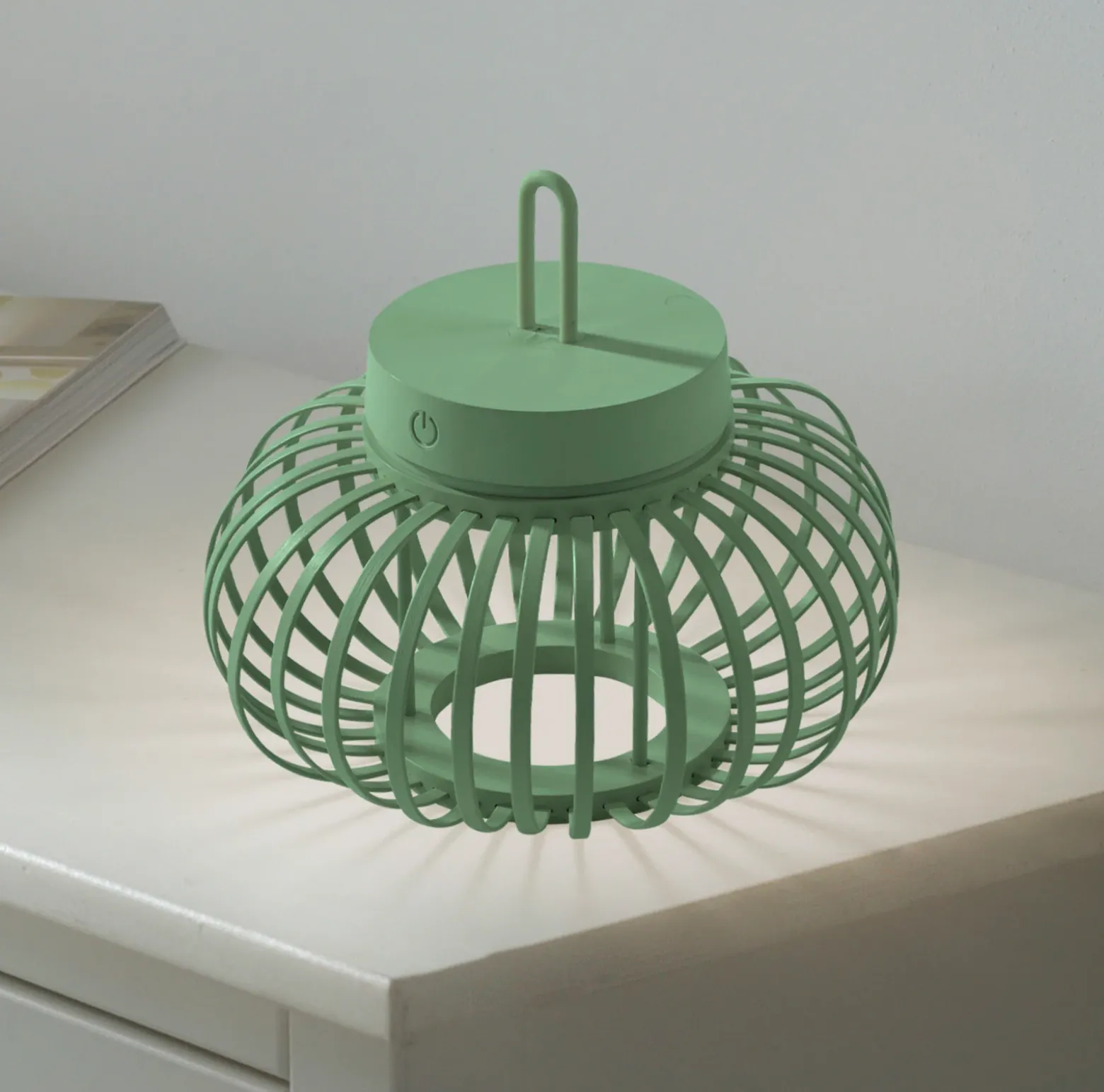JUST LIGHT. Akuba lámpara de mesa LED recargable, verde, 22 cm, bambú