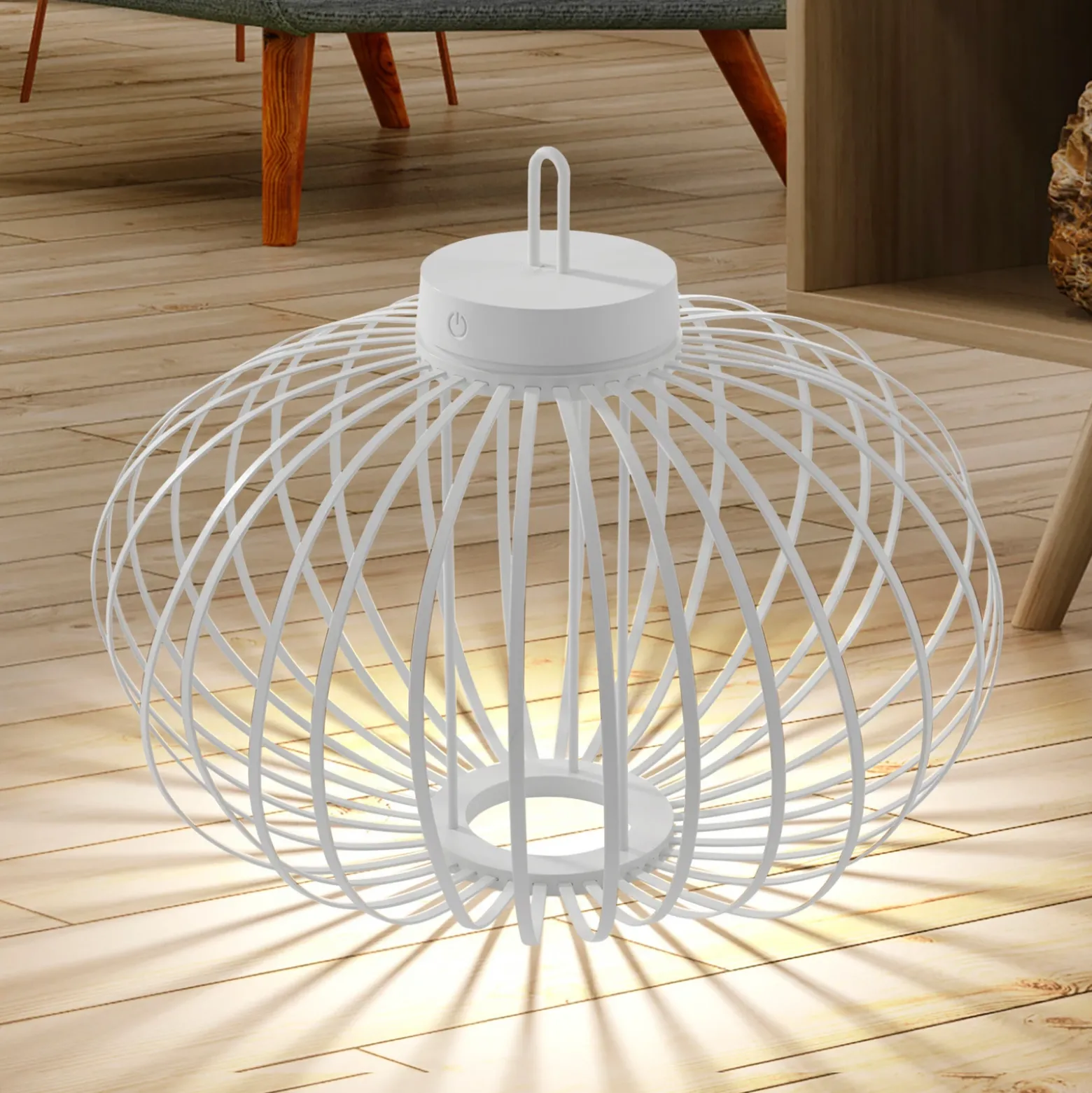 JUST LIGHT. Akuba lámpara de mesa LED recargable, blanco, 37 cm, bambú