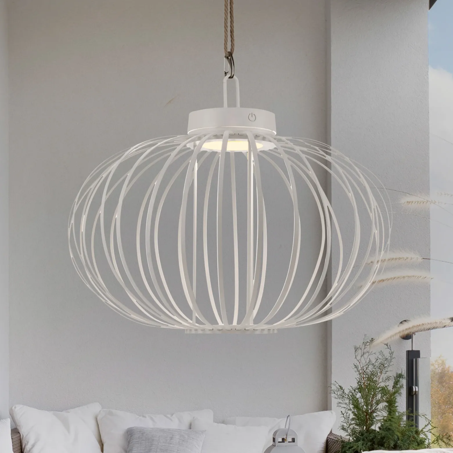 JUST LIGHT. Akuba lámpara de mesa LED recargable, blanco, 37 cm, bambú