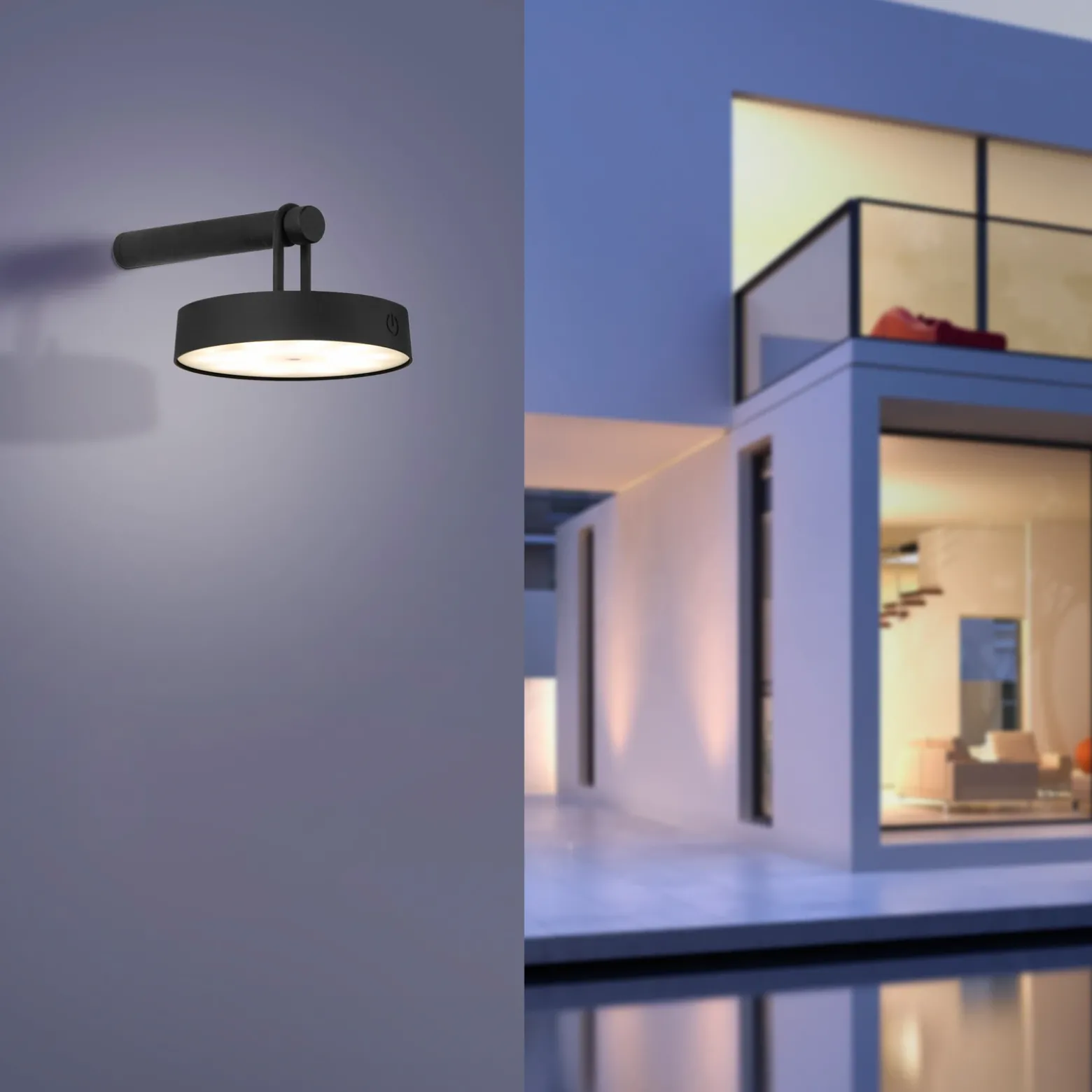 JUST LIGHT. Aplique de pared LED Arma, plástico negro IP44
