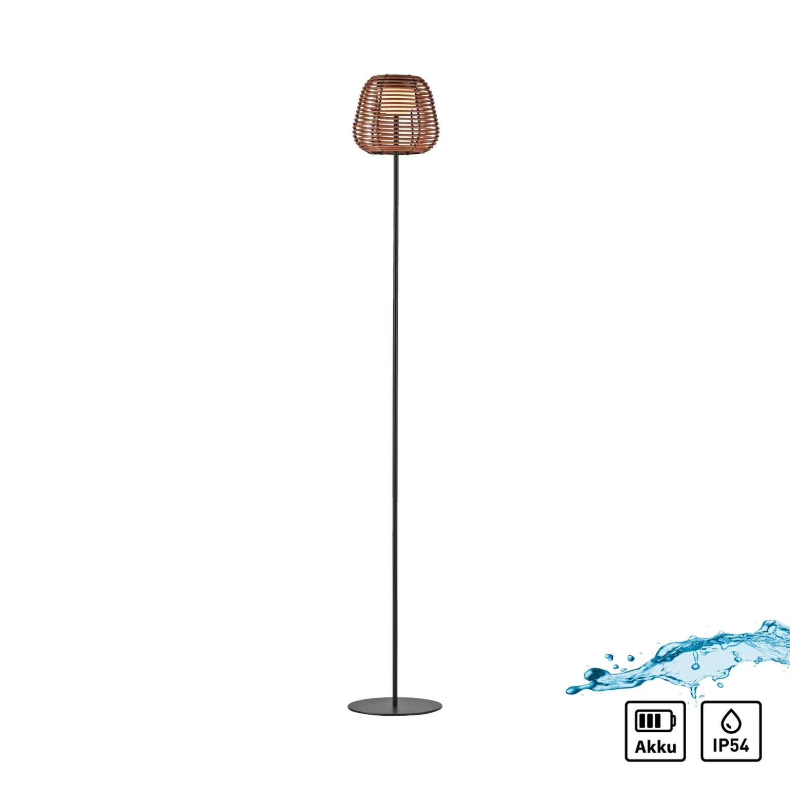 JUST LIGHT. Askia lámpara de pie LED recargable, ratán, IP54, touchdim