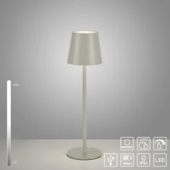 JUST LIGHT. Euria lámpara de mesa LED recargable, hierro gris-beige IP54