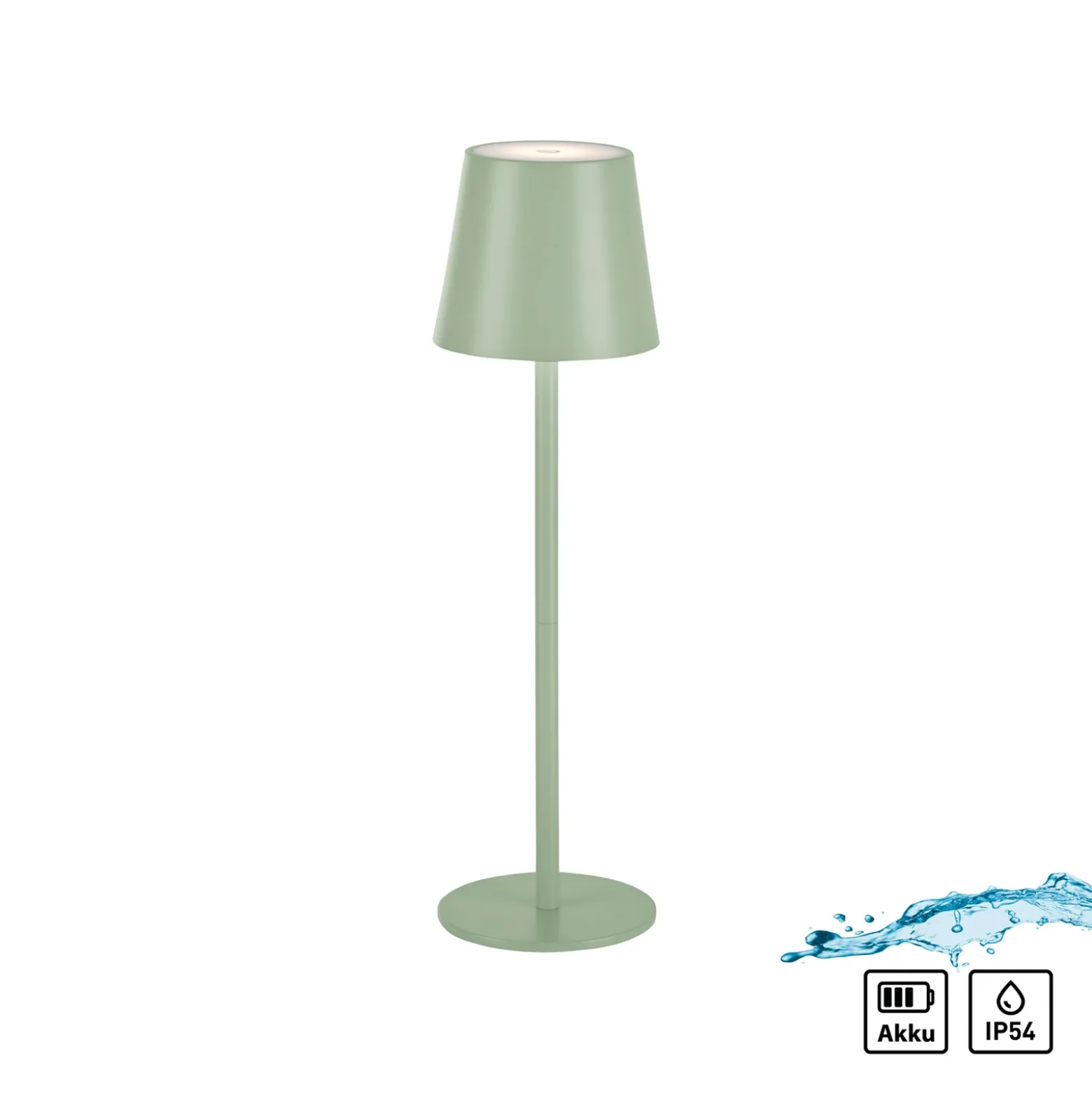 JUST LIGHT. Euria lámpara de mesa LED recargable, verde, hierro, IP54