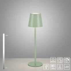 JUST LIGHT. Euria lámpara de mesa LED recargable, verde, hierro, IP54