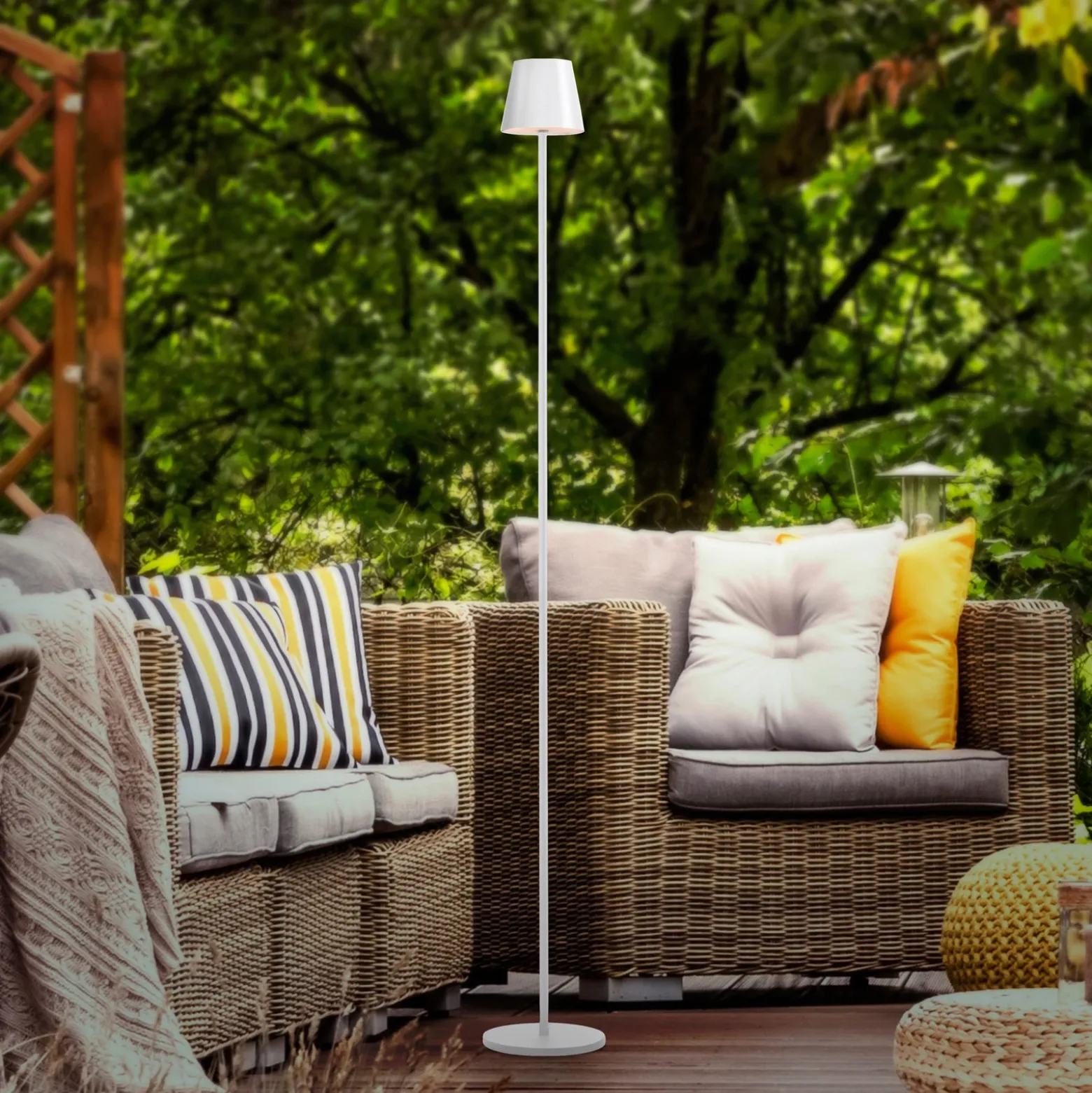 JUST LIGHT. Euria lámpara de pie LED recargable, blanca, hierro, IP54