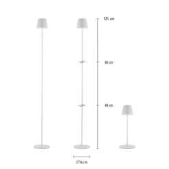 JUST LIGHT. Euria lámpara de pie LED recargable, blanca, hierro, IP54
