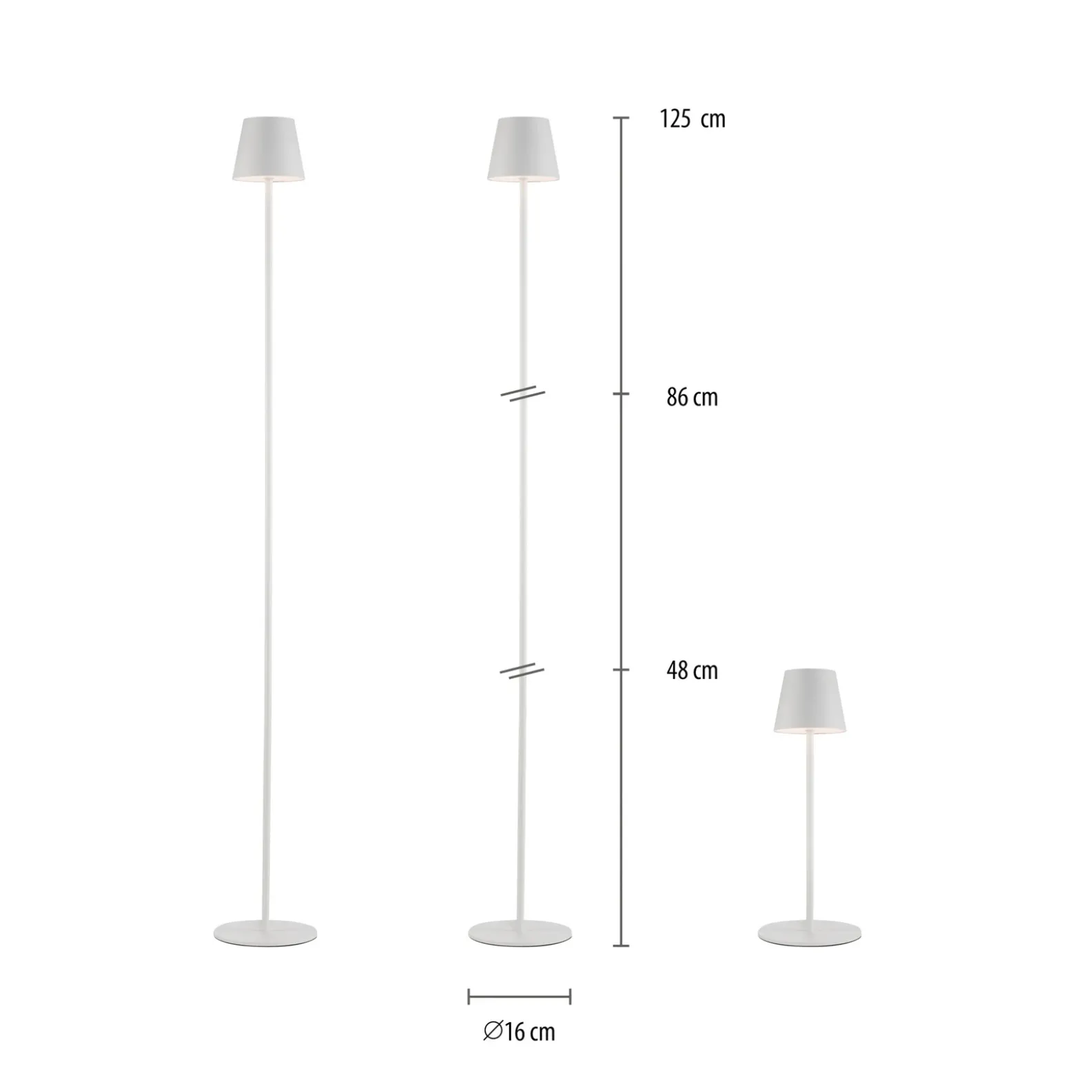 JUST LIGHT. Euria lámpara de pie LED recargable, blanca, hierro, IP54