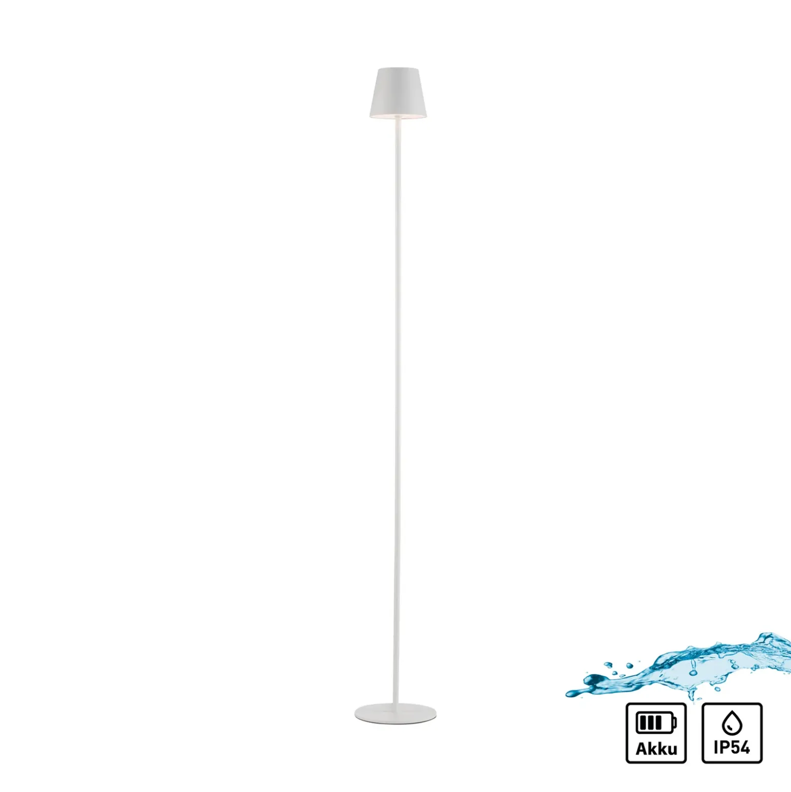 JUST LIGHT. Euria lámpara de pie LED recargable, blanca, hierro, IP54