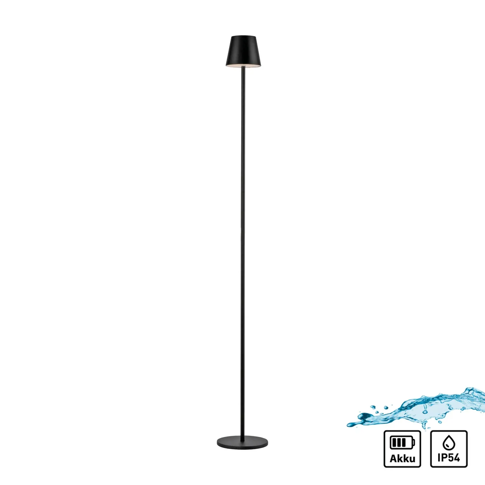 JUST LIGHT. Euria lámpara de pie LED recargable, negra, hierro, IP54