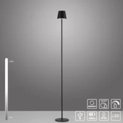 JUST LIGHT. Euria lámpara de pie LED recargable, negra, hierro, IP54