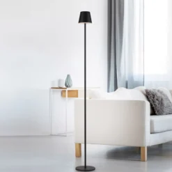JUST LIGHT. Euria lámpara de pie LED recargable, negra, hierro, IP54