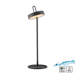 JUST LIGHT. Lámpara de mesa LED recargable Amag, negra, hierro, IP44