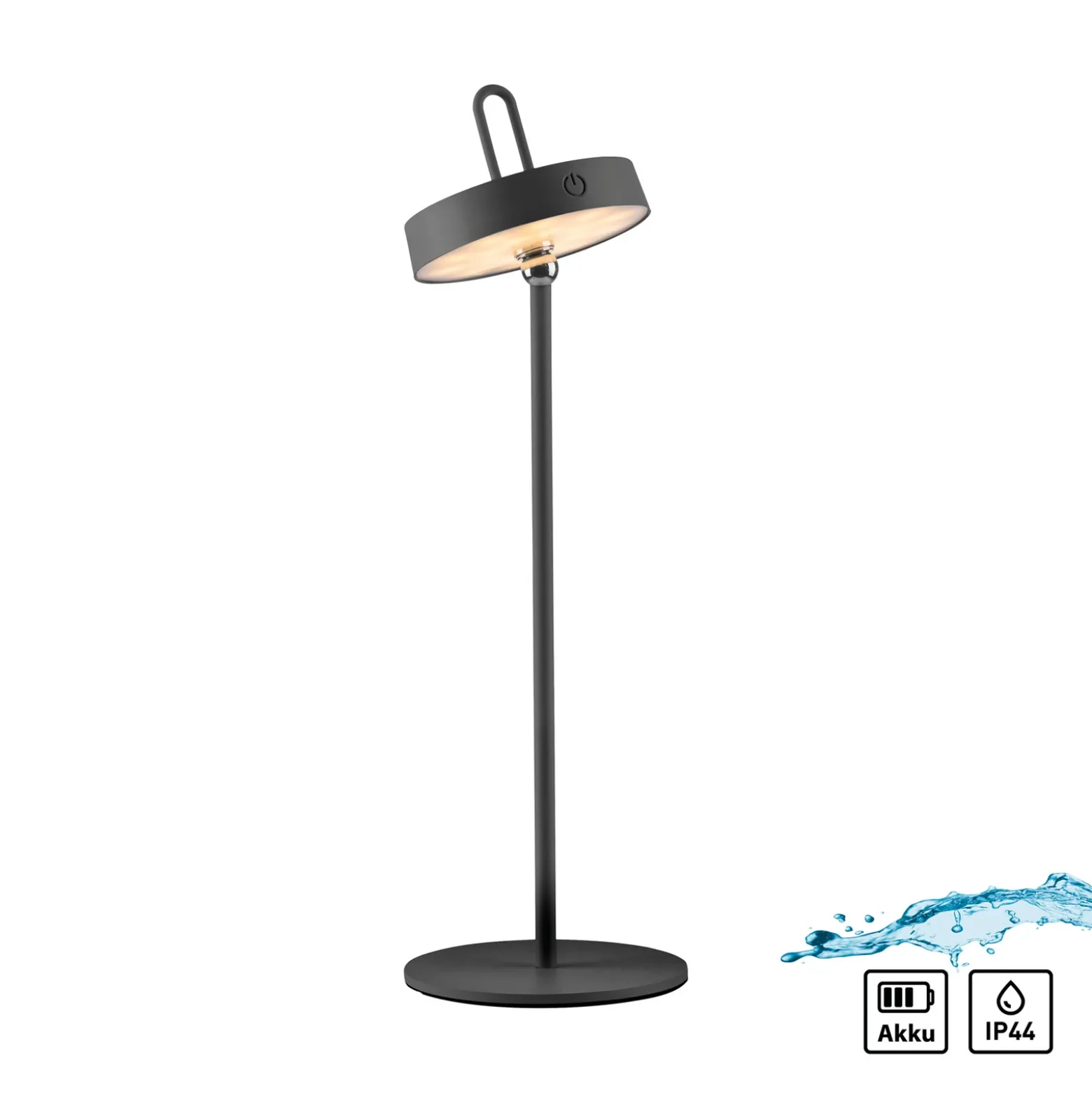 JUST LIGHT. Lámpara de mesa LED recargable Amag, negra, hierro, IP44