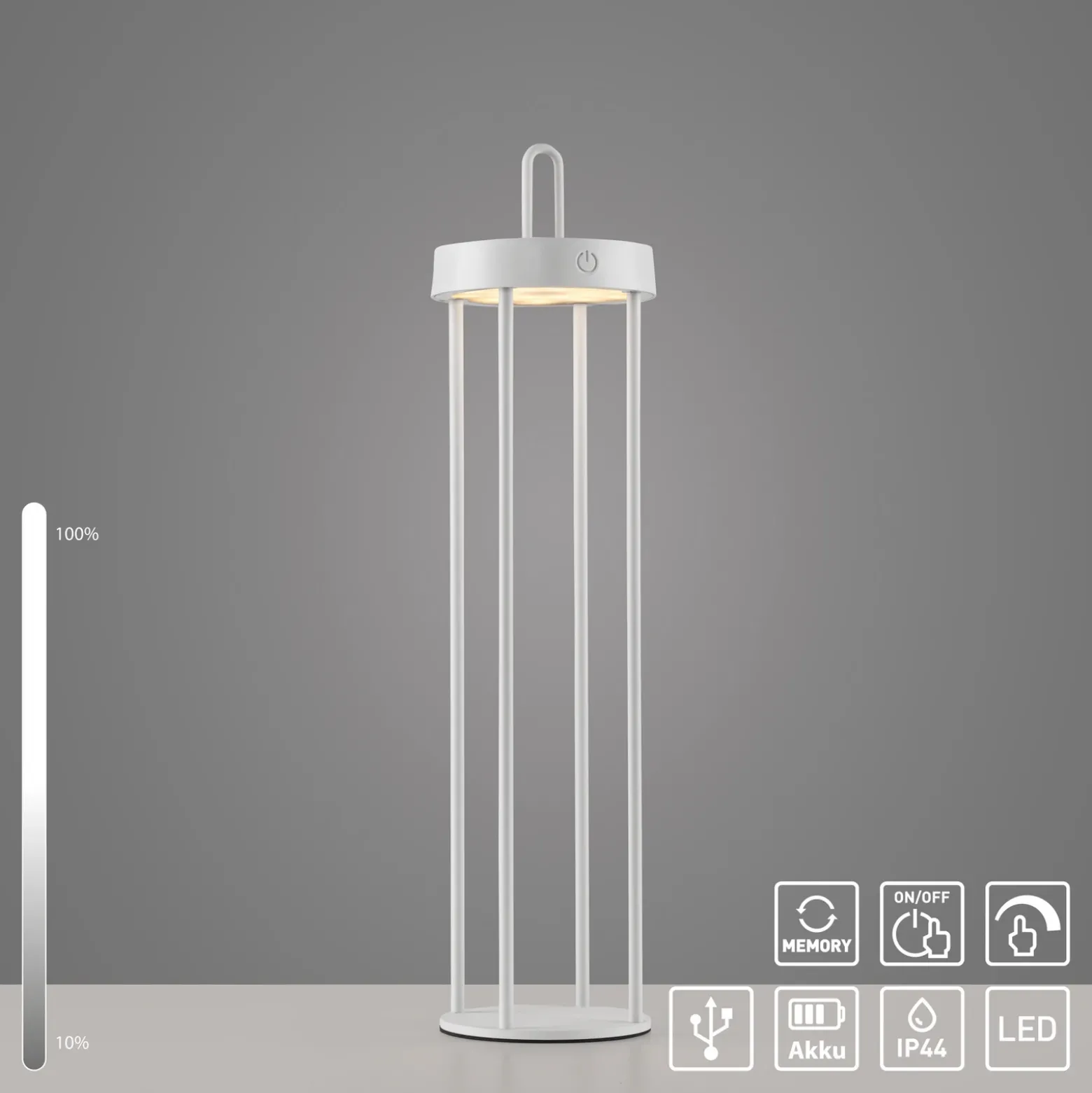 JUST LIGHT. Lámpara de mesa LED recargable Anselm, blanca, 50 cm, hierro