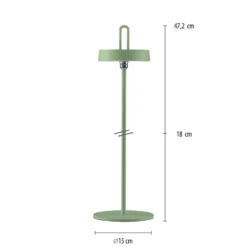 JUST LIGHT. Lámpara de mesa LED recargable Amag, verde, hierro, IP44