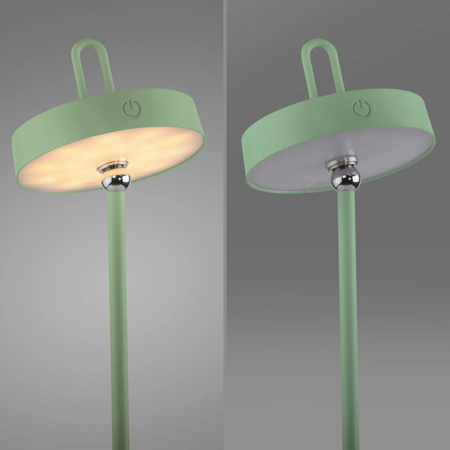 JUST LIGHT. Lámpara de mesa LED recargable Amag, verde, hierro, IP44