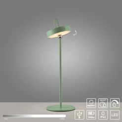 JUST LIGHT. Lámpara de mesa LED recargable Amag, verde, hierro, IP44
