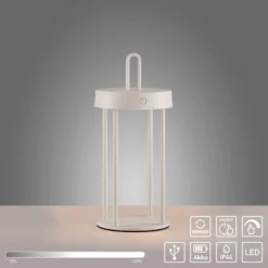 JUST LIGHT. Lámpara de mesa LED recargable Anselm, blanca, 28 cm, hierro