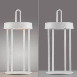 JUST LIGHT. Lámpara de mesa LED recargable Anselm, blanca, 28 cm, hierro