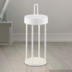 JUST LIGHT. Lámpara de mesa LED recargable Anselm, blanca, 28 cm, hierro