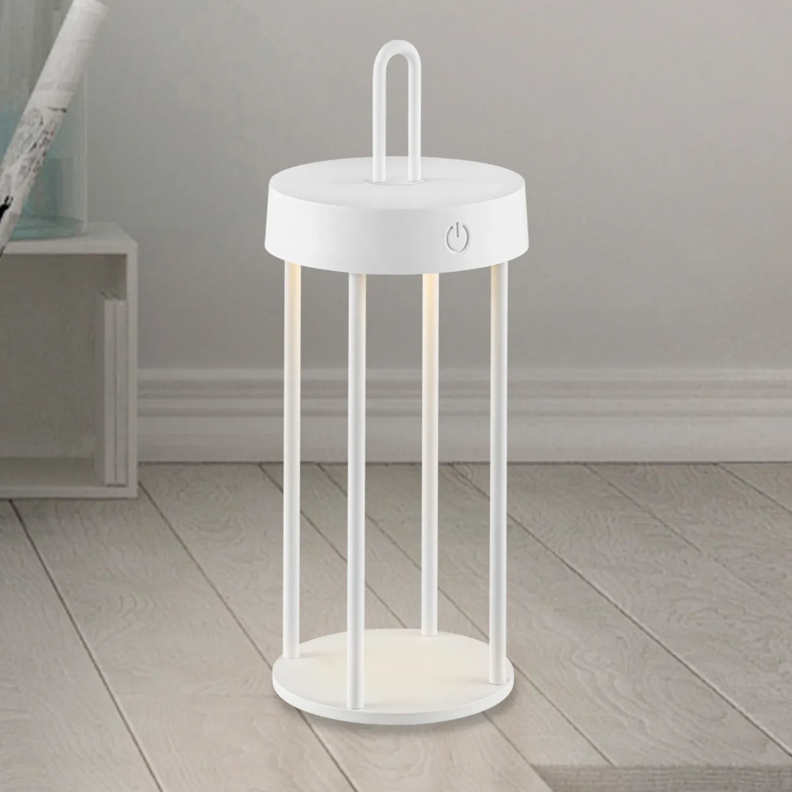 JUST LIGHT. Lámpara de mesa LED recargable Anselm, blanca, 28 cm, hierro