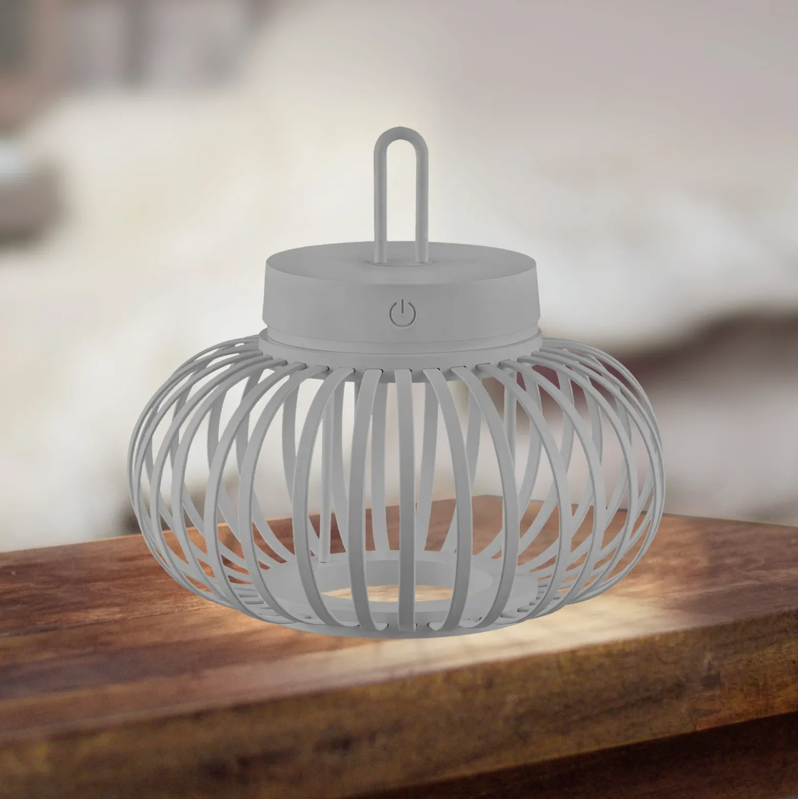 JUST LIGHT. Lámpara de mesa LED recargable Akuba gris-beige 22cm bambú
