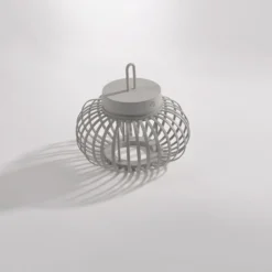 JUST LIGHT. Lámpara de mesa LED recargable Akuba gris-beige 22cm bambú