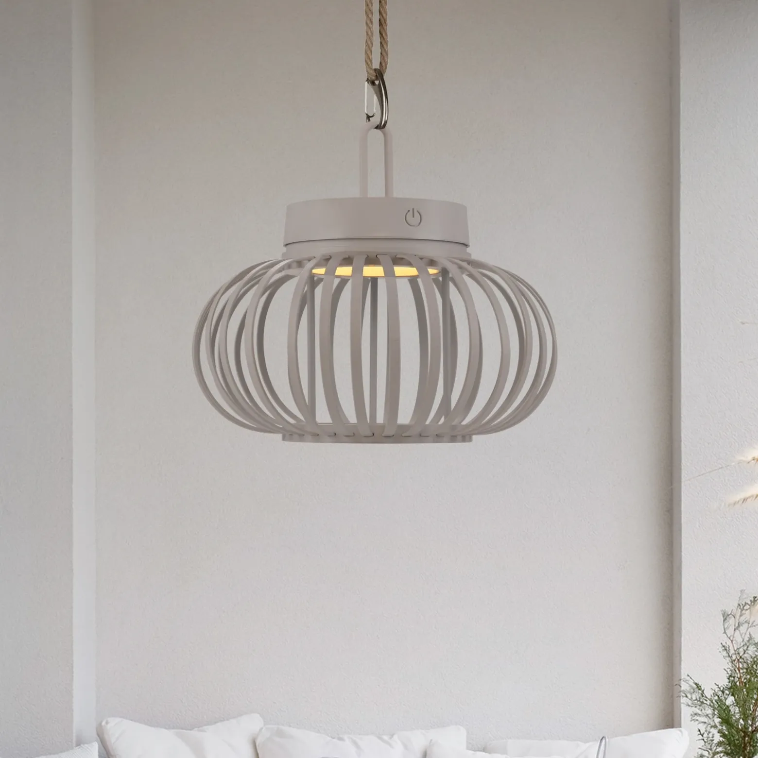 JUST LIGHT. Lámpara de mesa LED recargable Akuba gris-beige 22cm bambú