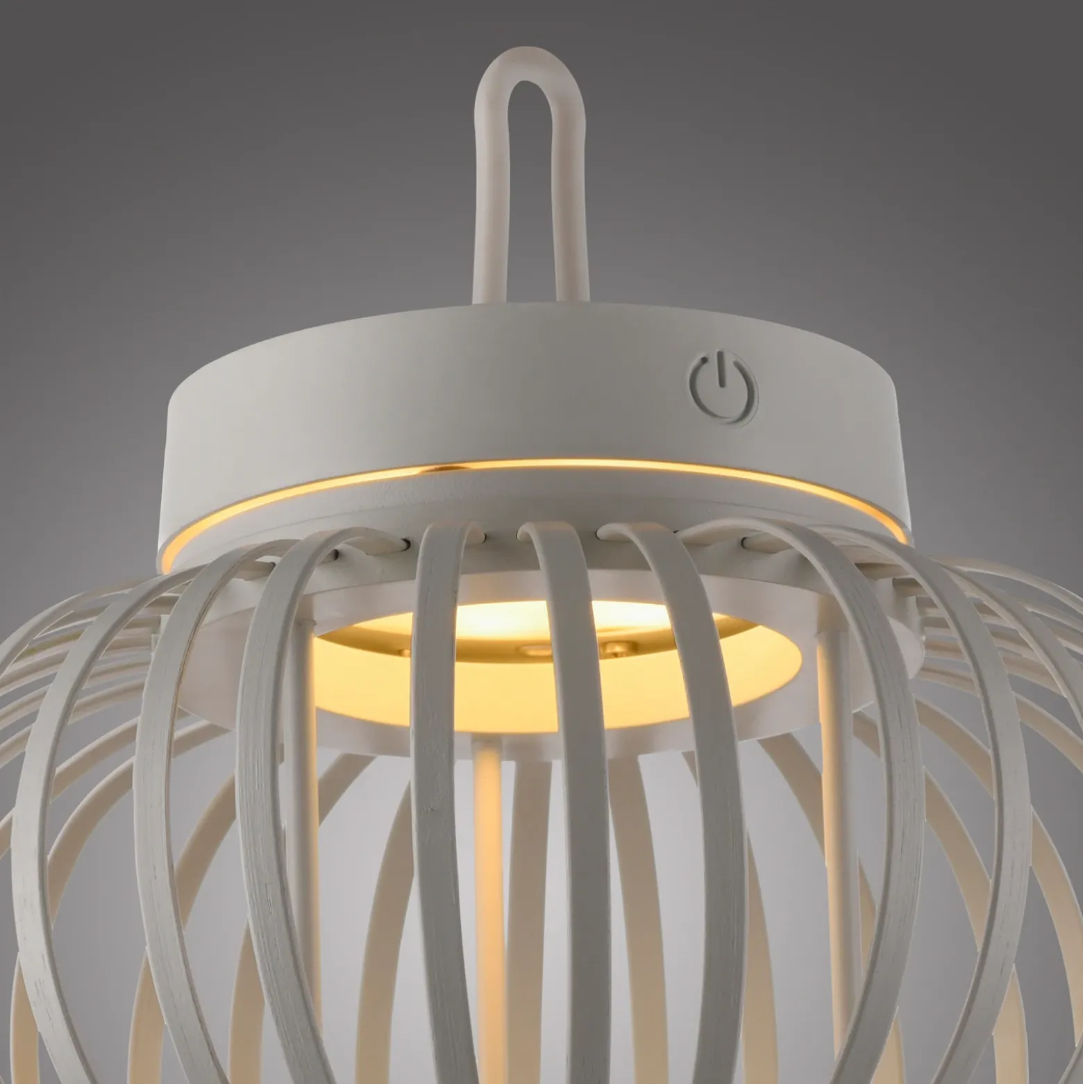 JUST LIGHT. Lámpara de mesa LED recargable Akuba gris-beige 22cm bambú