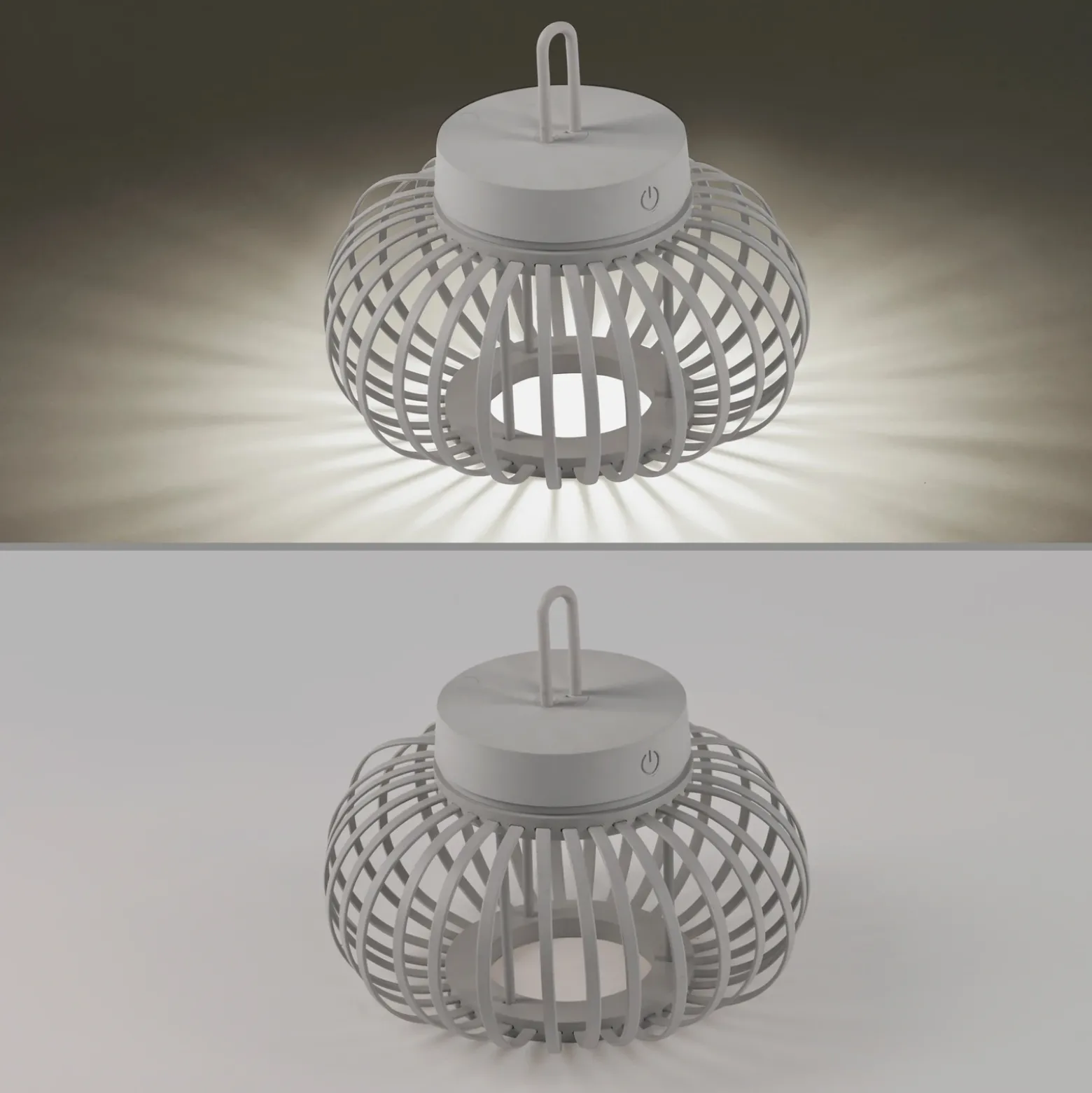 JUST LIGHT. Lámpara de mesa LED recargable Akuba gris-beige 22cm bambú