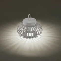 JUST LIGHT. Lámpara de mesa LED recargable Akuba gris-beige 22cm bambú