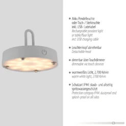 JUST LIGHT. Lámpara de mesa LED recargable Akuba gris-beige 37cm bambú