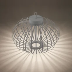 JUST LIGHT. Lámpara de mesa LED recargable Akuba gris-beige 37cm bambú
