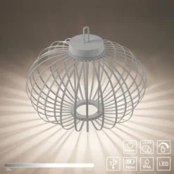 JUST LIGHT. Lámpara de mesa LED recargable Akuba gris-beige 37cm bambú