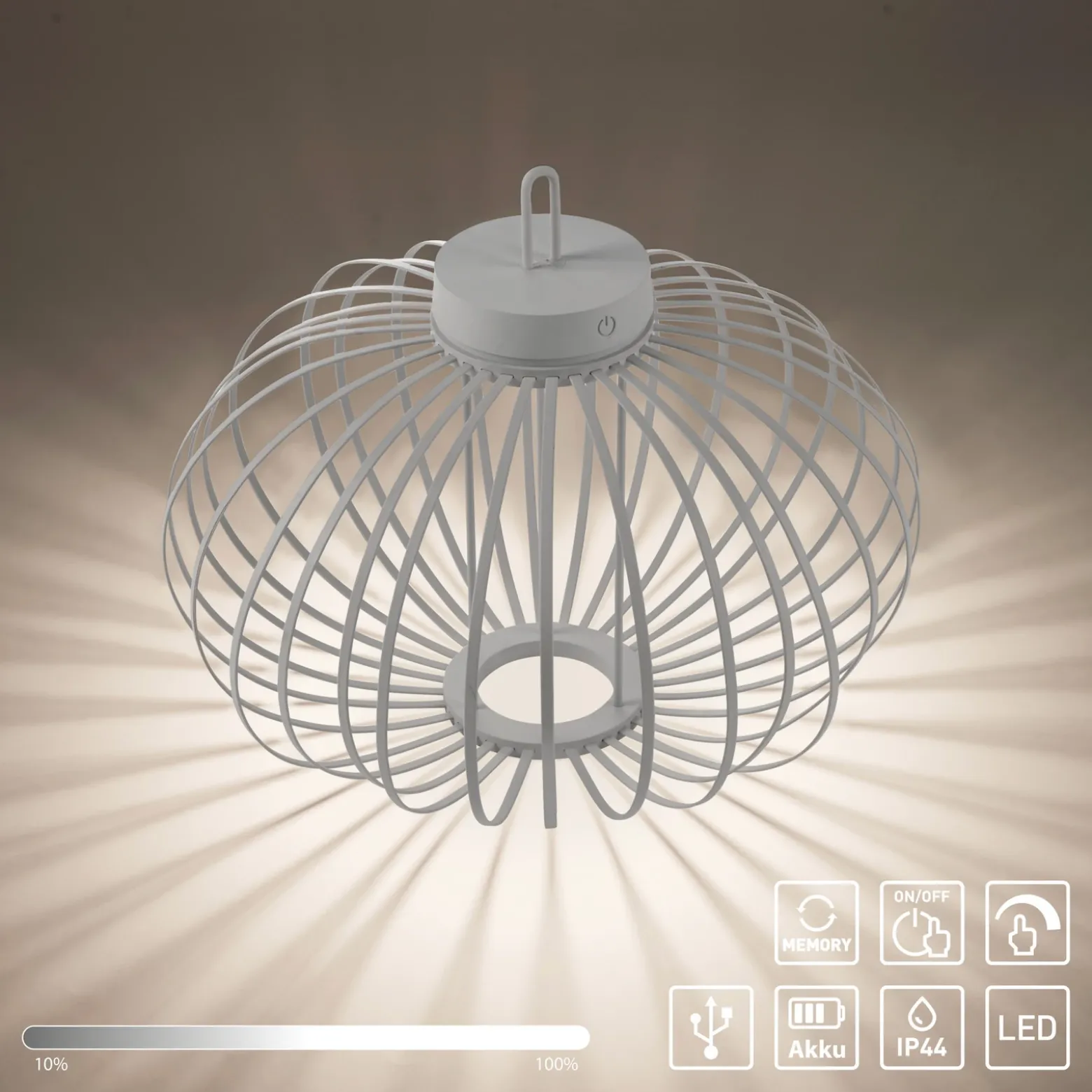 JUST LIGHT. Lámpara de mesa LED recargable Akuba gris-beige 37cm bambú