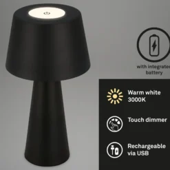 Kihi lámpara de mesa LED con batería recargable, negro