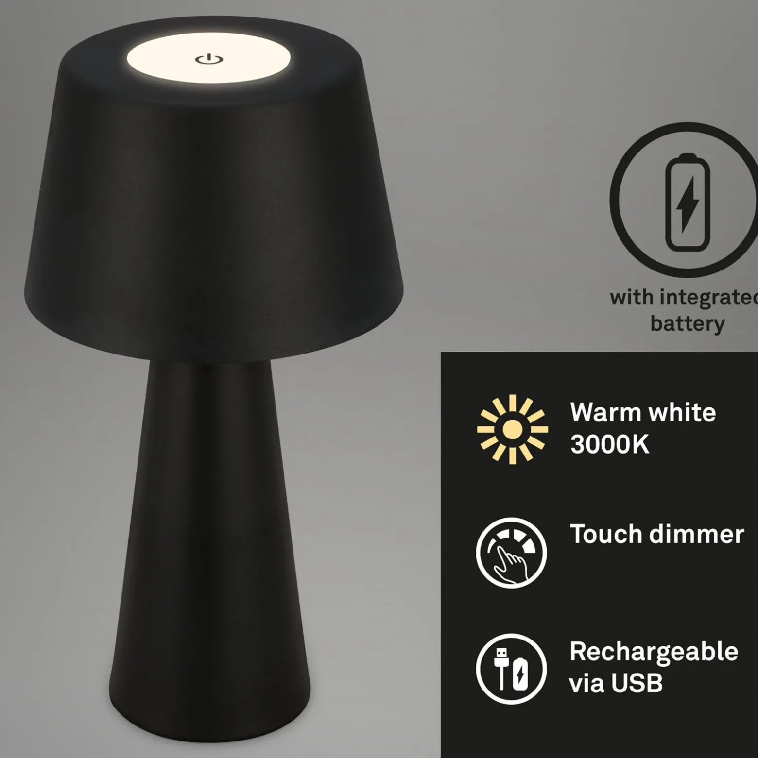 Kihi lámpara de mesa LED con batería recargable, negro