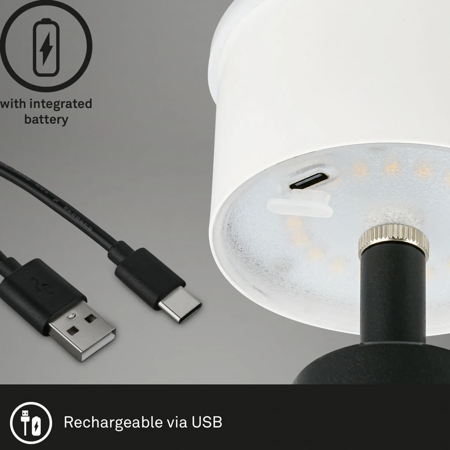 Kihi lámpara de mesa LED con batería recargable, negro