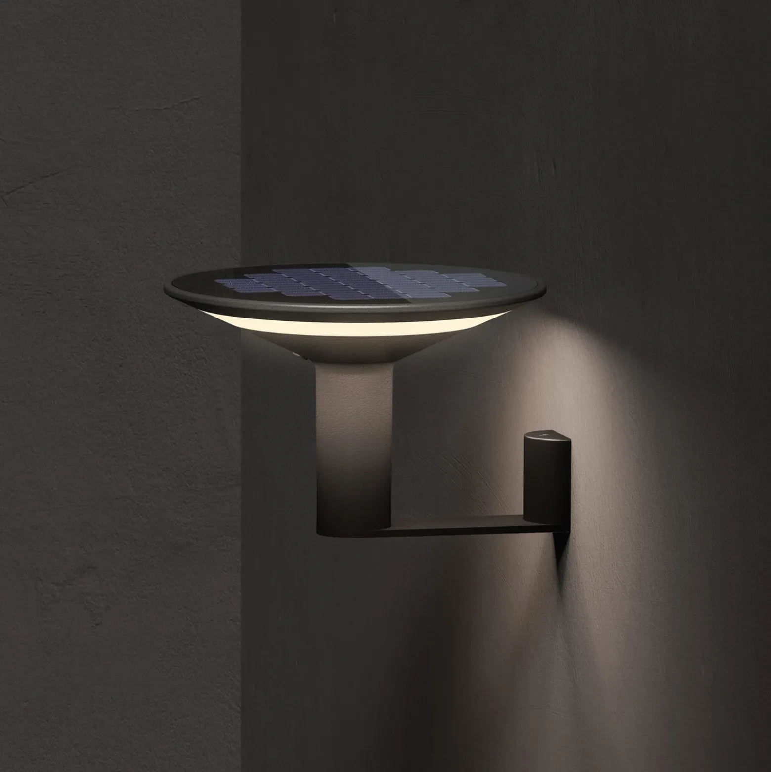 KLEWE aplique de pared LED solar Keope, antracita, Ø 21 cm aluminio IP65