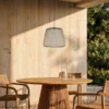 Lampára colgante exterior LED Lucande Korvyn, gris, Ø 50 cm, regulable por pasos
