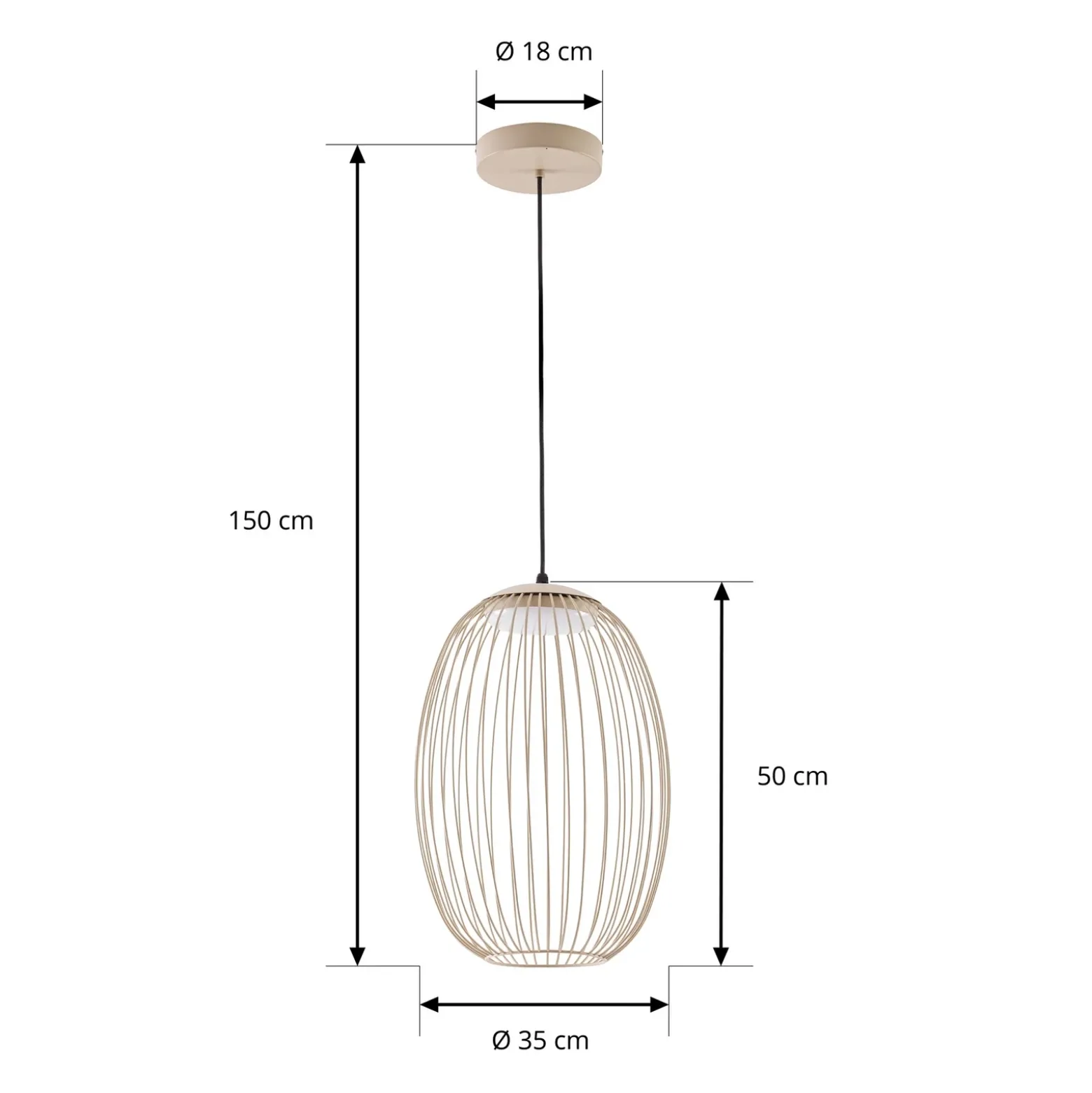 Lampára colgante exterior LED Lucande Richi, beige, Ø 35 cm, atenuable