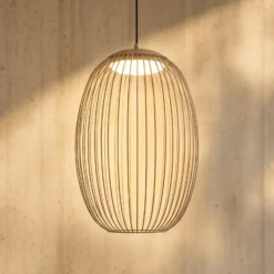 Lampára colgante exterior LED Lucande Richi, beige, Ø 35 cm, atenuable