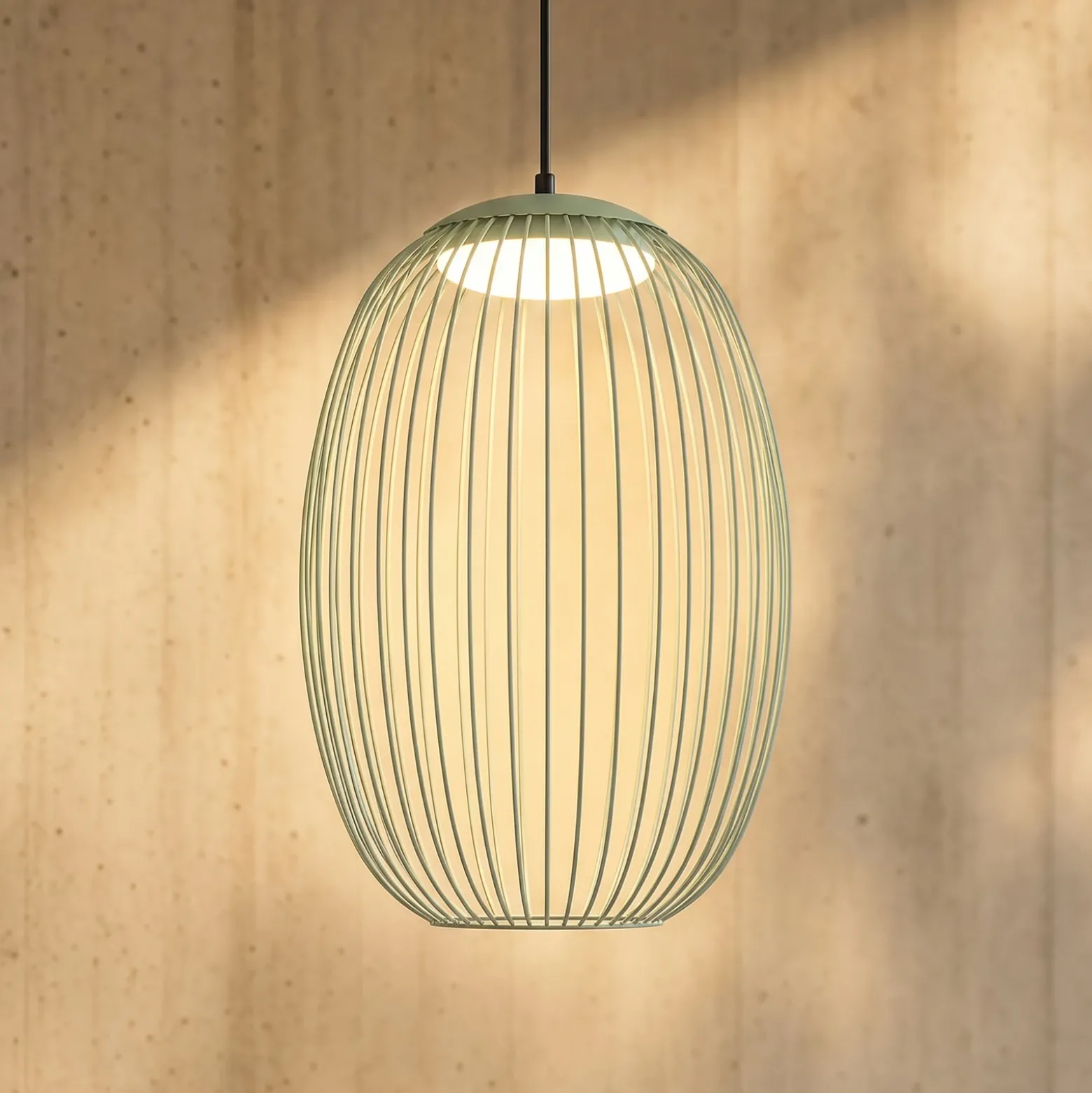 Lampára colgante exterior LED Lucande Richi, verde, Ø 35 cm, atenuable
