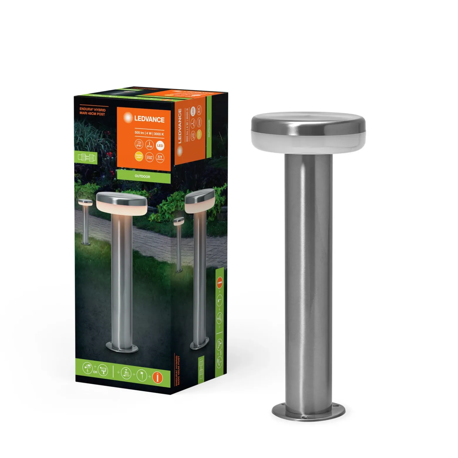 LEDVANCE Bolardo luminoso LED Endura Hybrid Mari, acero inoxidable